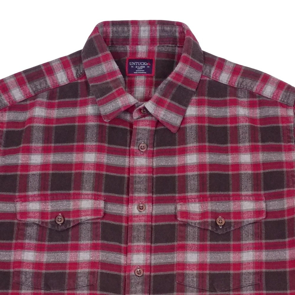 UNTUCKit Mens‎ X Large Slim Fit Plaid Flannel Long Sleeve Button Up Shirt
